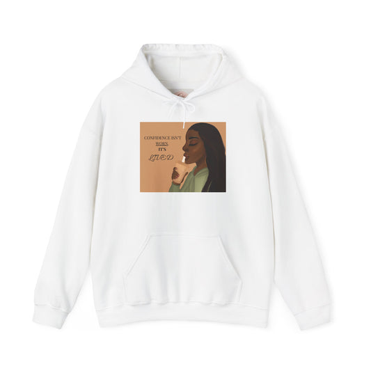 Black Girl with Glow Hooded Sweatshirt, Confidence Isn't Worn It's Lived, CurvedLinesArt, Custom Hoodie Gift, Empowering Black Women, Unique